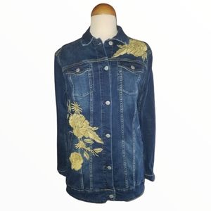 Lularoe Jaxon Gold Rose  Blue Jean Jacket✨